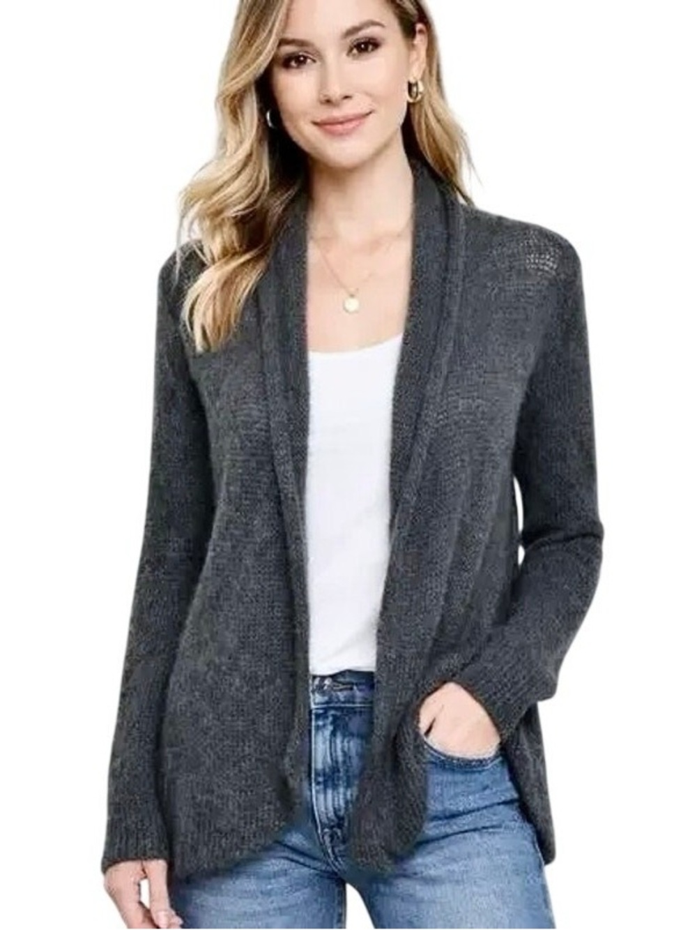 Wooden Ships. Gray Mohair/Wool Blend Open Cardigan. Size M/L.